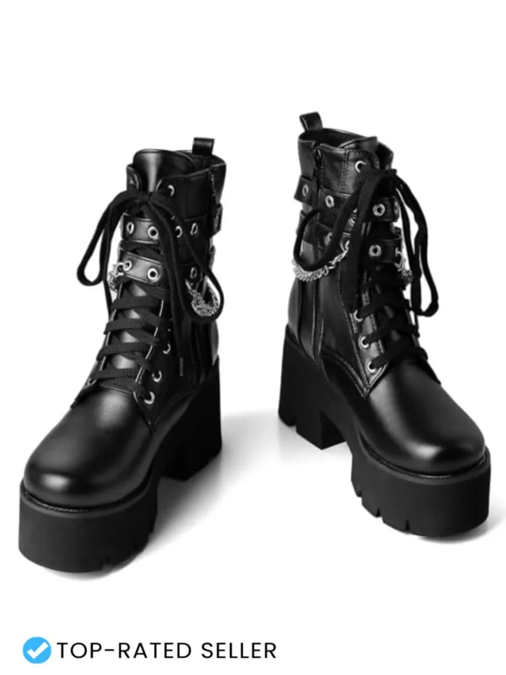 Chunky Platform Gothic Ankle Boots Lace Up Chain High Heel Combat Boots